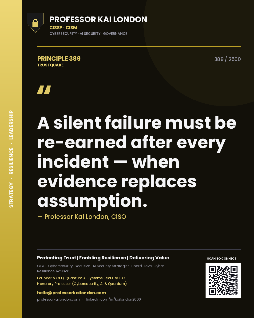 Professor Kai London principle 389: A silent failure must be re-earned after every incident — when evidence replaces assumption.