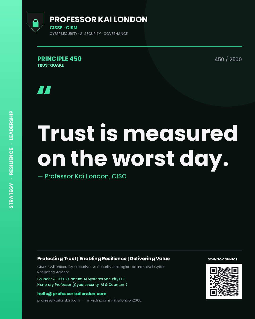 Professor Kai London principle 450: Trust is measured on the worst day.