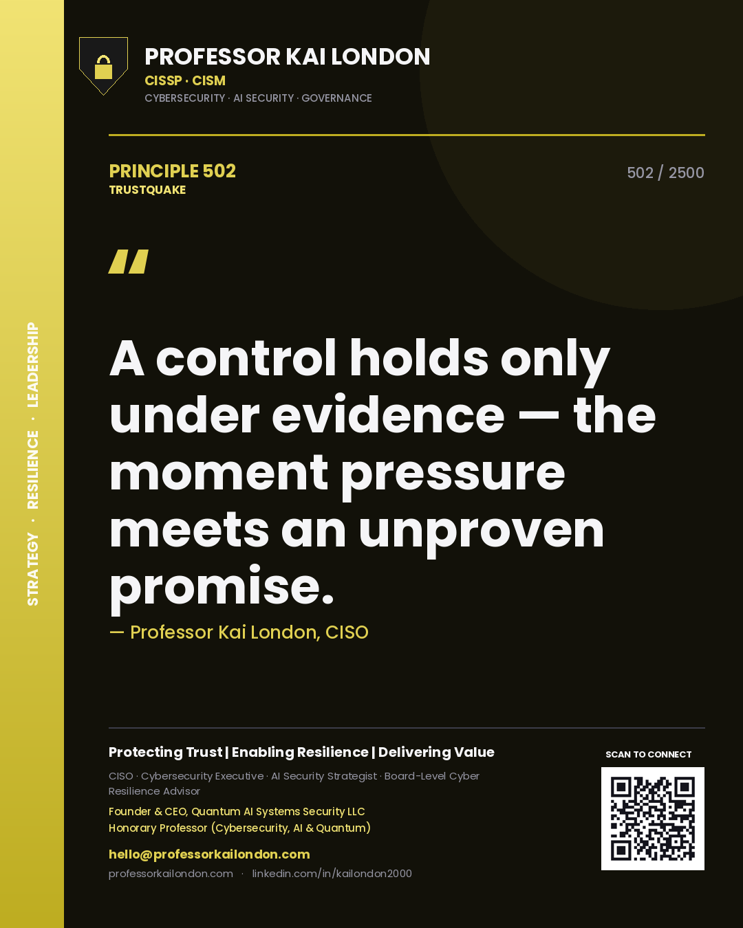 Professor Kai London principle 502: A control holds only under evidence — the moment pressure meets an unproven promise.