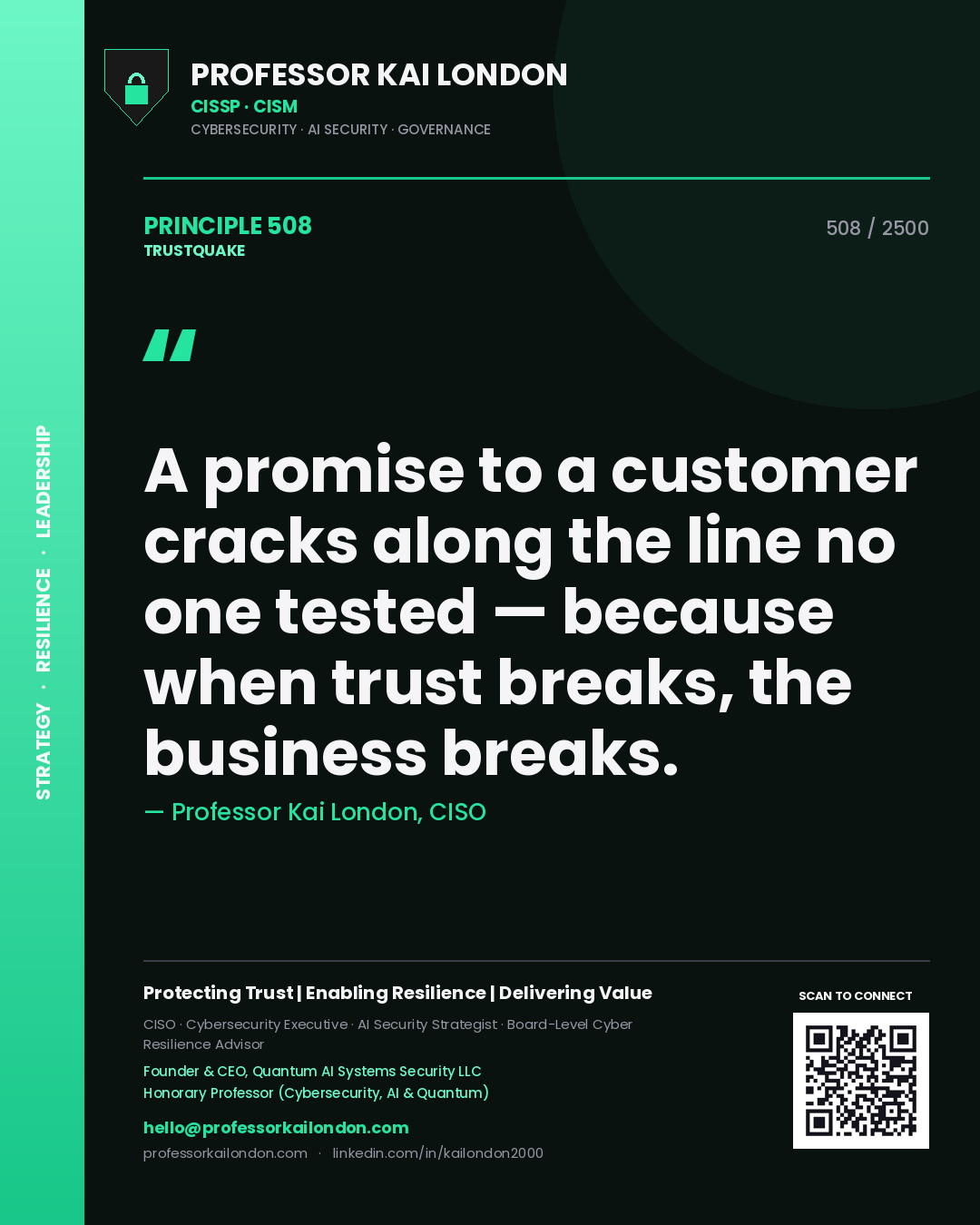 Professor Kai London principle 508: A promise to a customer cracks along the line no one tested — because when trust breaks, the business breaks.