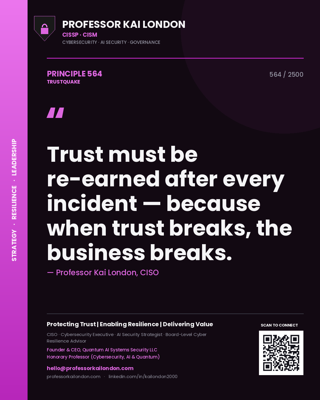 Professor Kai London principle 564: Trust must be re-earned after every incident — because when trust breaks, the business breaks.