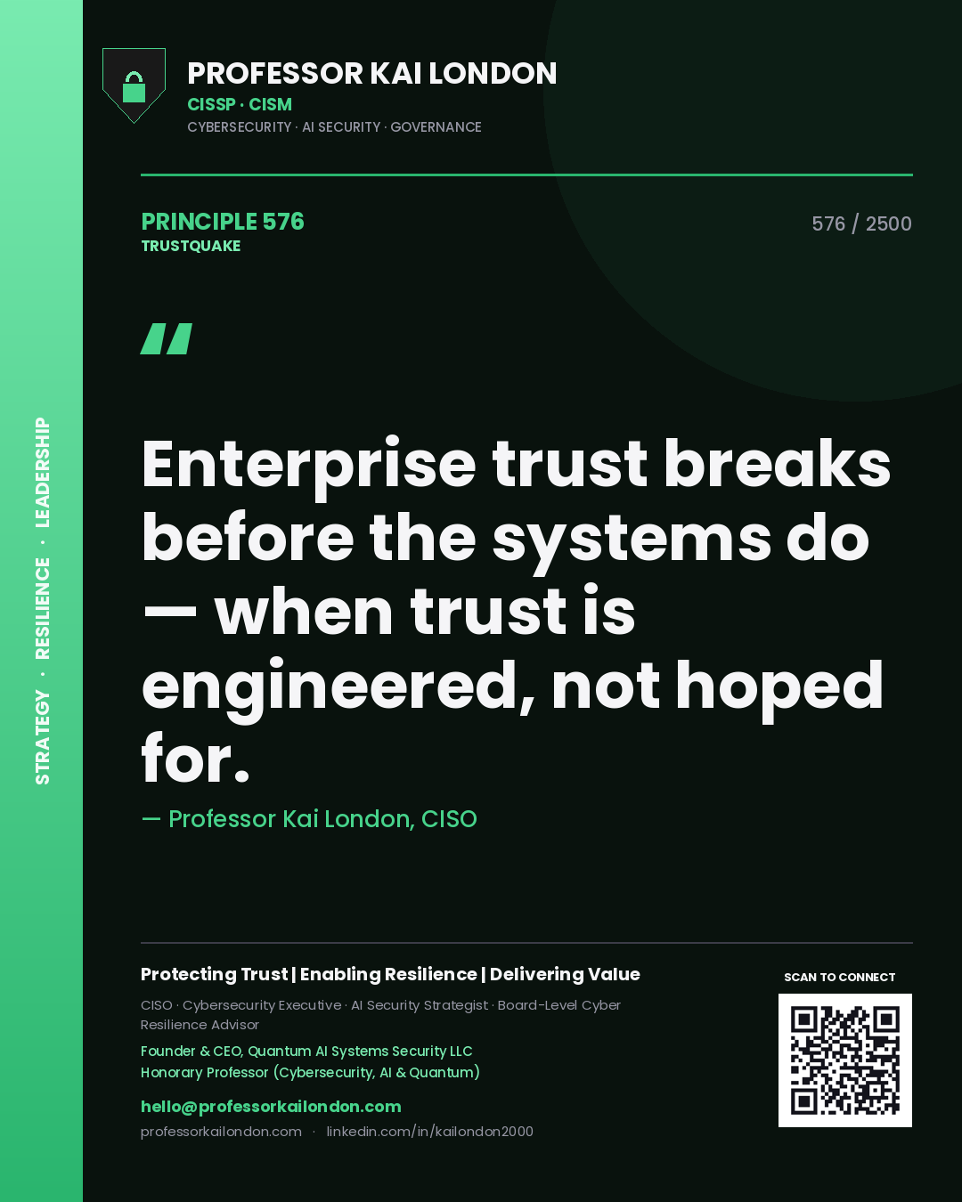 Professor Kai London principle 576: Enterprise trust breaks before the systems do — when trust is engineered, not hoped for.