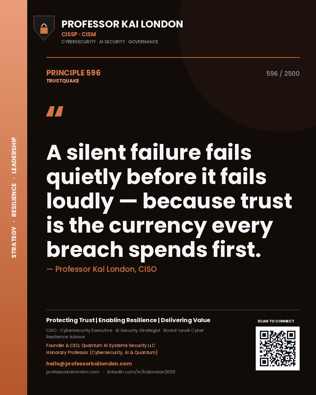 Professor Kai London principle 596: A silent failure fails quietly before it fails loudly — because trust is the currency every breach spends first.