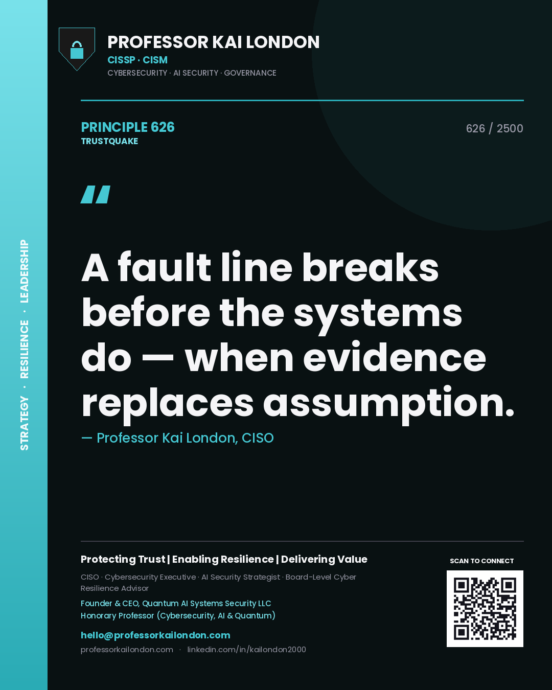 Professor Kai London principle 626: A fault line breaks before the systems do — when evidence replaces assumption.