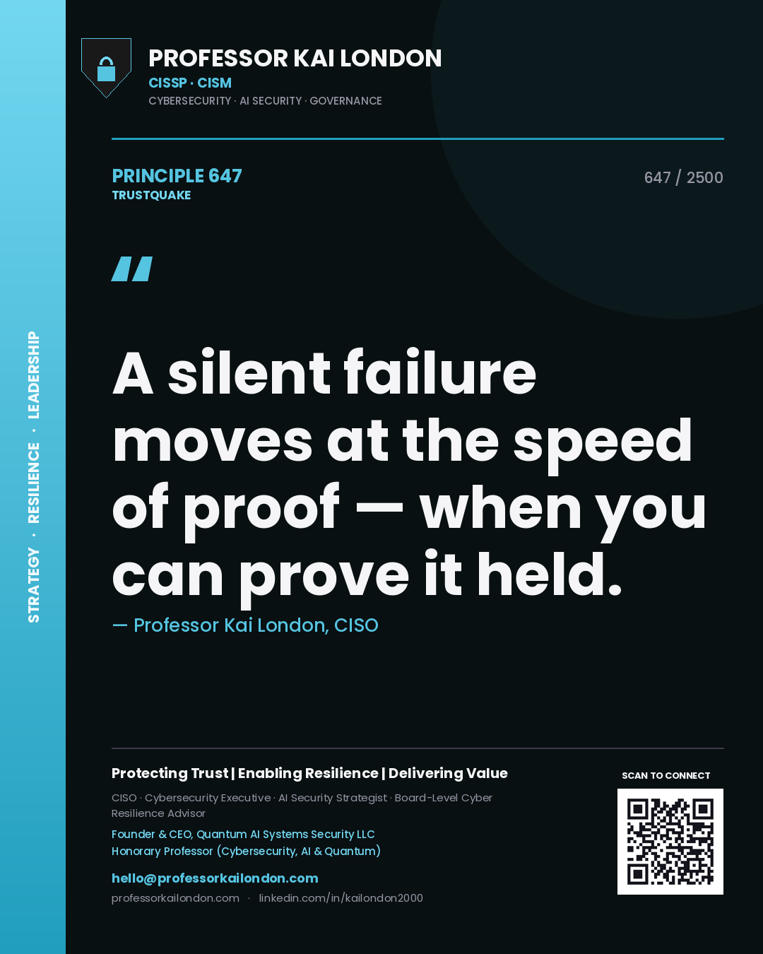 Professor Kai London principle 647: A silent failure moves at the speed of proof — when you can prove it held.