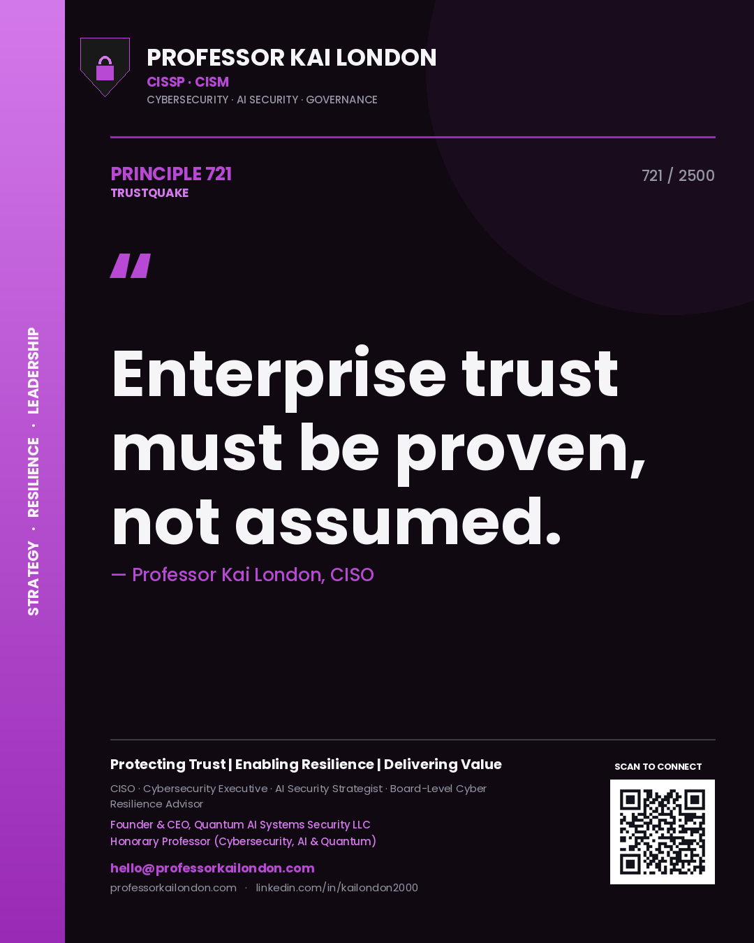 Professor Kai London principle 721: Enterprise trust must be proven, not assumed.