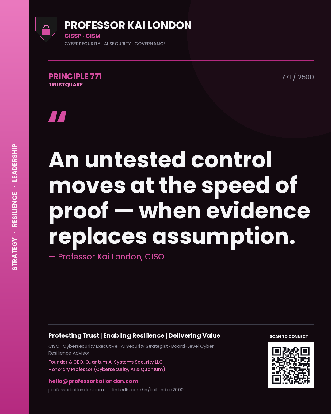 Professor Kai London principle 771: An untested control moves at the speed of proof — when evidence replaces assumption.