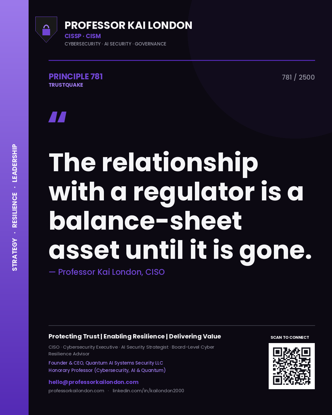 Professor Kai London principle 781: The relationship with a regulator is a balance-sheet asset until it is gone.