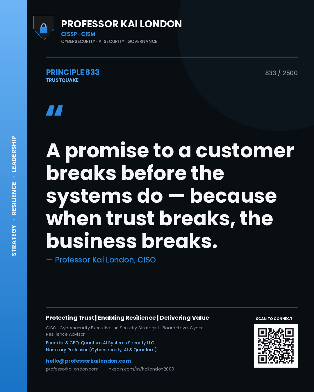 Professor Kai London principle 833: A promise to a customer breaks before the systems do — because when trust breaks, the business breaks.