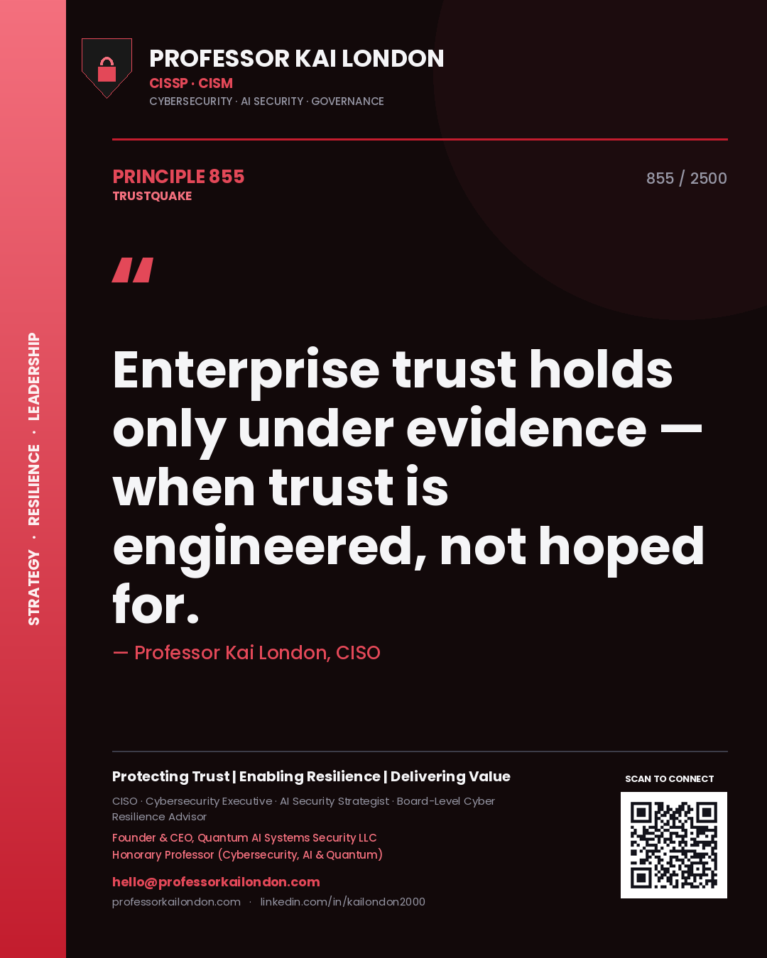 Professor Kai London principle 855: Enterprise trust holds only under evidence — when trust is engineered, not hoped for.