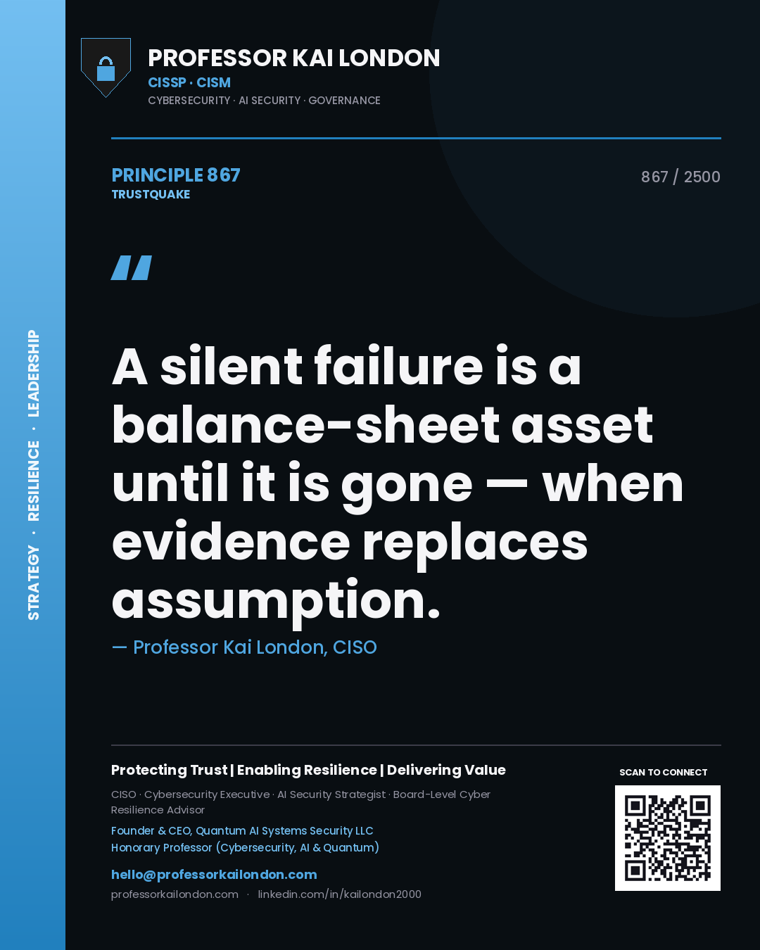 Professor Kai London principle 867: A silent failure is a balance-sheet asset until it is gone — when evidence replaces assumption.