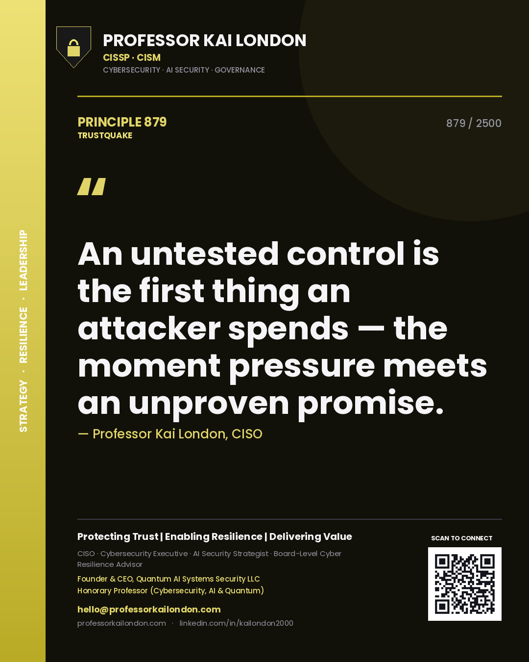 Professor Kai London principle 879: An untested control is the first thing an attacker spends — the moment pressure meets an unproven promise.