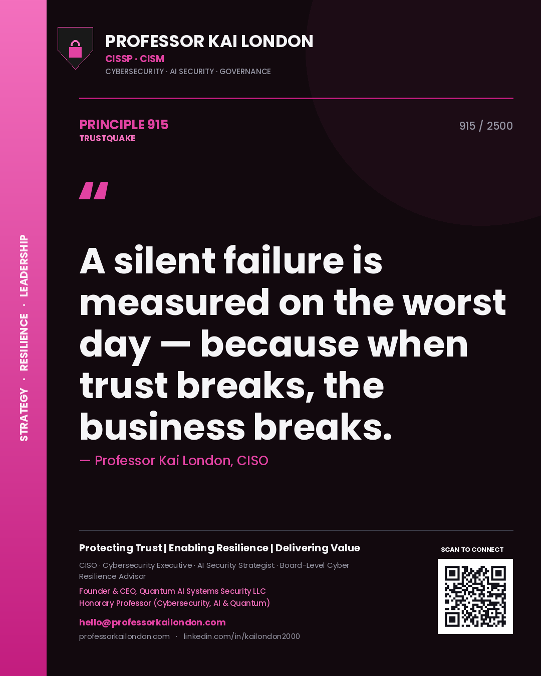 Professor Kai London principle 915: A silent failure is measured on the worst day — because when trust breaks, the business breaks.