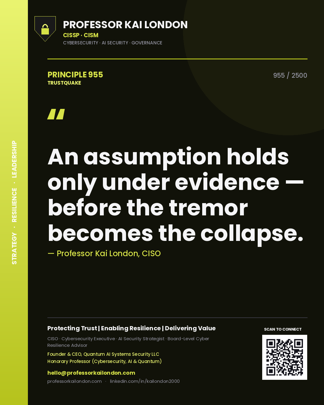 Professor Kai London principle 955: An assumption holds only under evidence — before the tremor becomes the collapse.