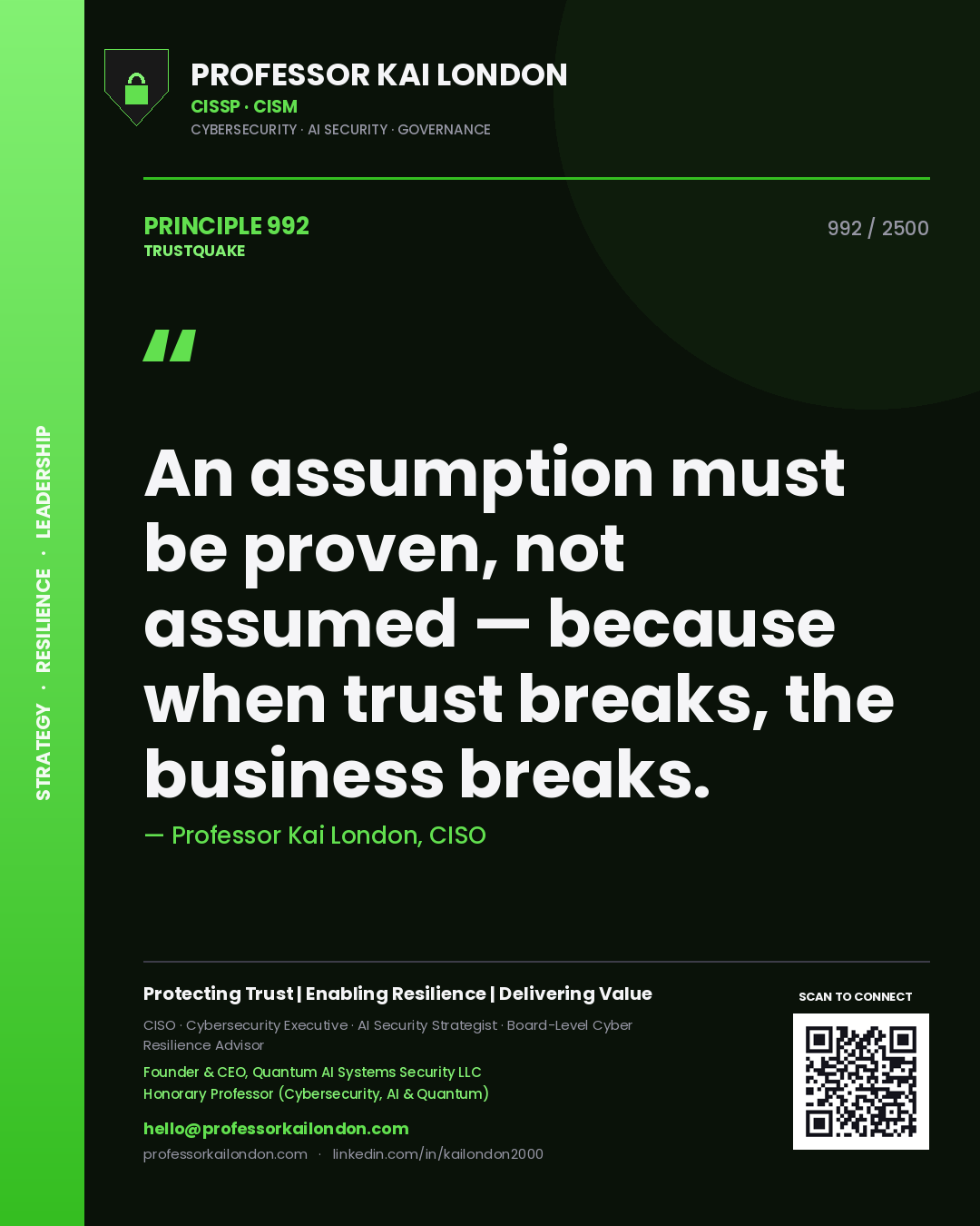 Professor Kai London principle 992: An assumption must be proven, not assumed — because when trust breaks, the business breaks.